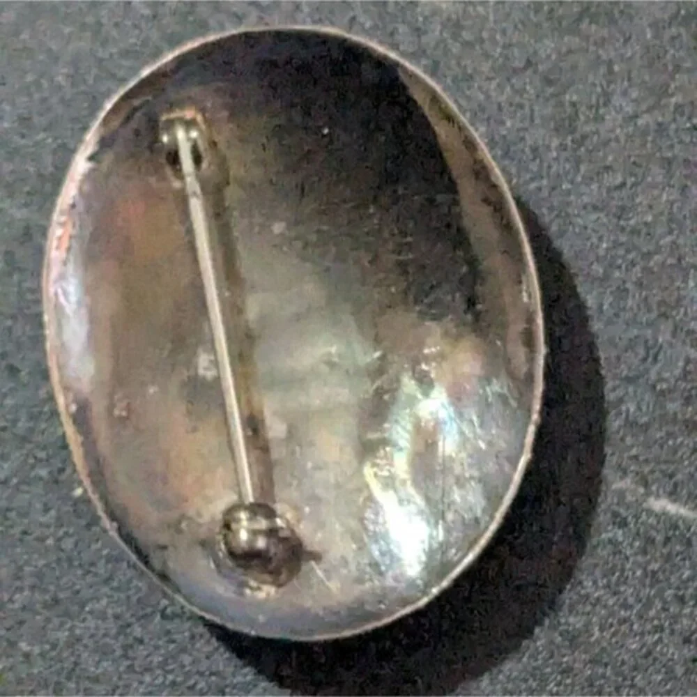 Vintage 925 Sterling Silver Azurite Malachite Oval Brooch Pin Southwestern Style